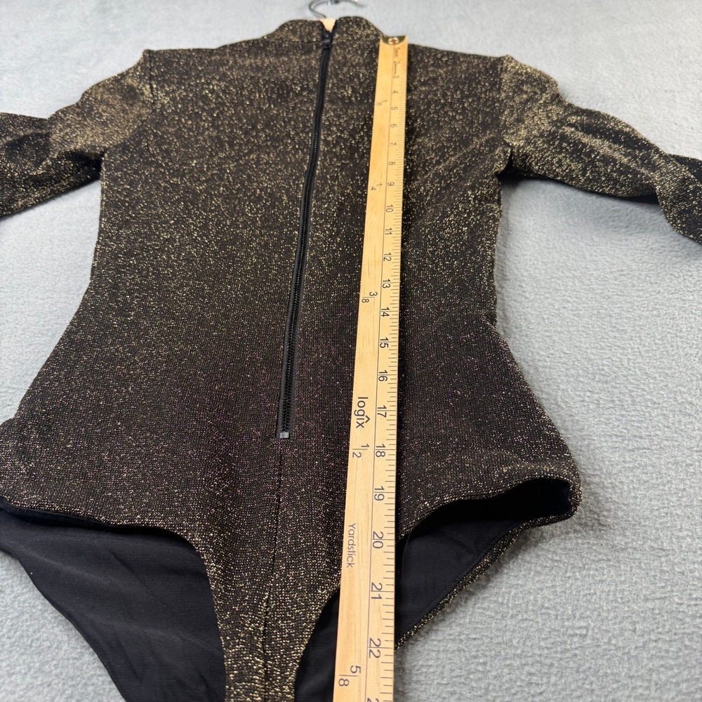 Alice + Olivia Gold Metallic Shimmer Mock Neck Half Sleeve Bodysuit Size XS - Picture 7 of 8